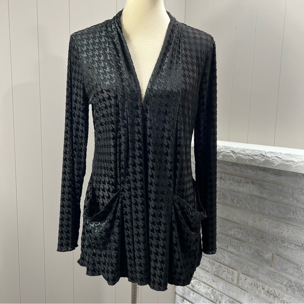 LIV by Habitat Black Open Front Burnout Velvet Houndstooth Print Cardigan XS